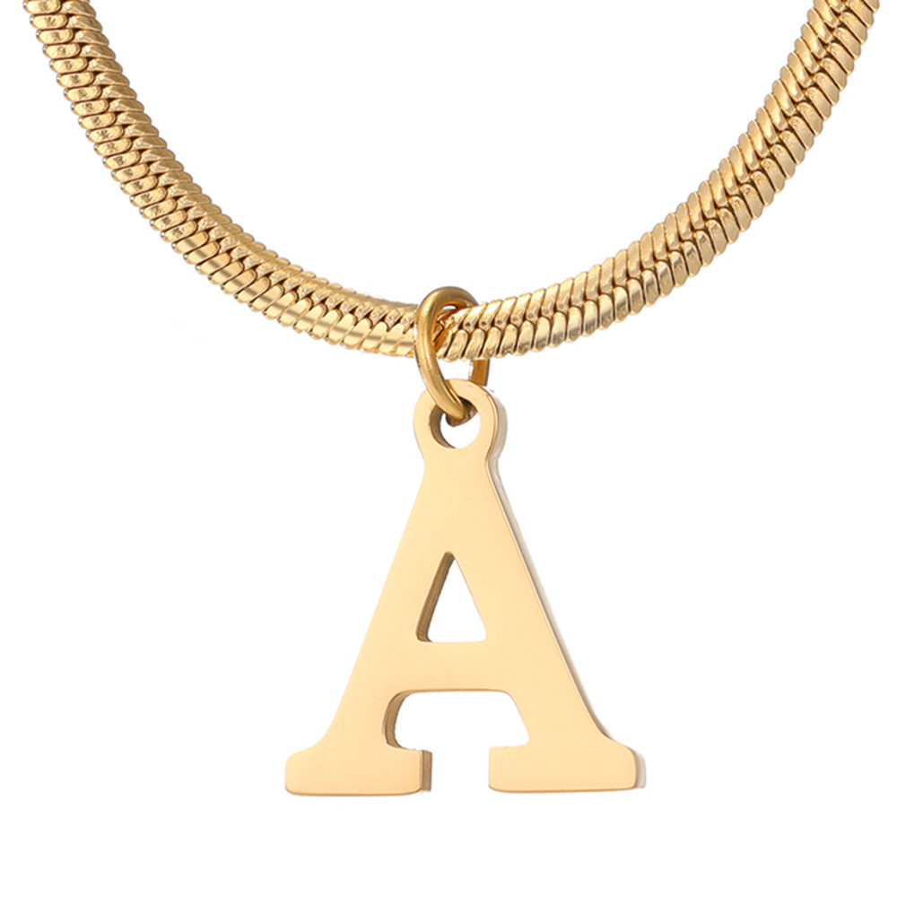 Initial Letter Pendant Necklace - Minimalist A-Z Gold Snake Chain