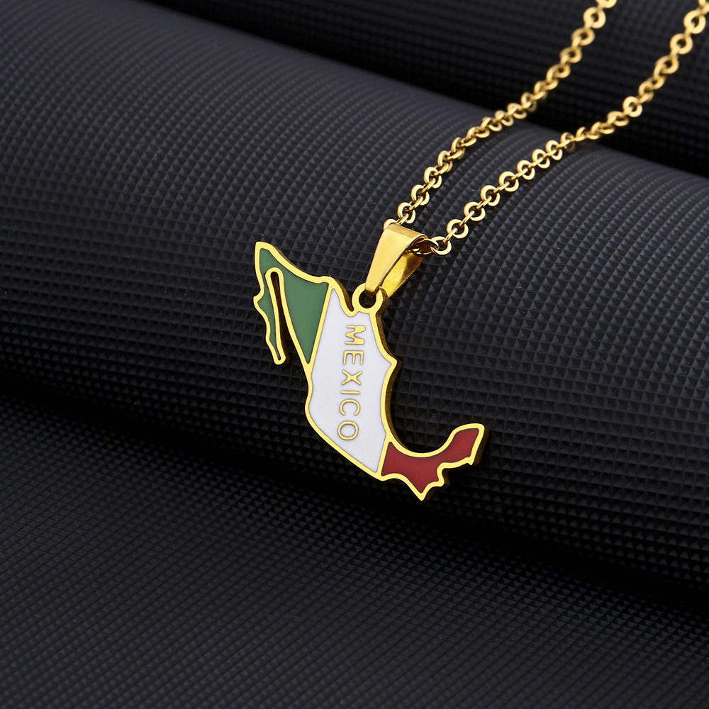 Mexican Map and Flag Pendant Necklace for Couples