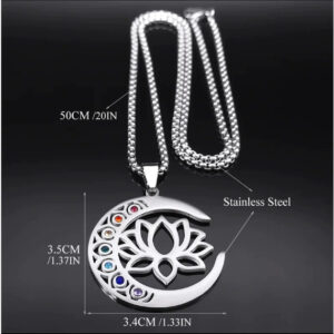 Moon and Lotus Stainless Steel Pendant Necklace